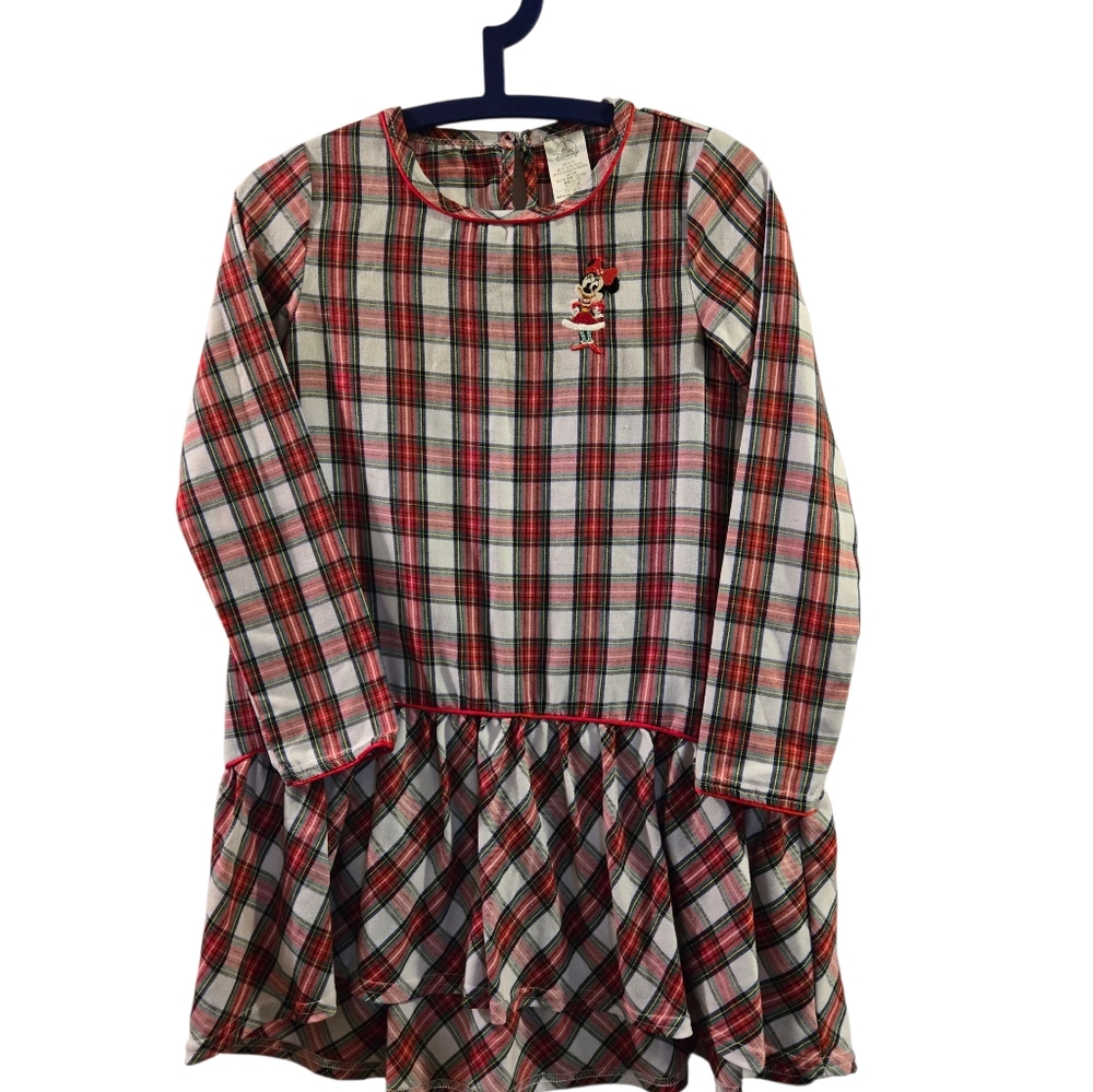 DISNEY Nightgown Embroidered Holiday Minnie Mouse Tartan Plaid Girls' 9/10